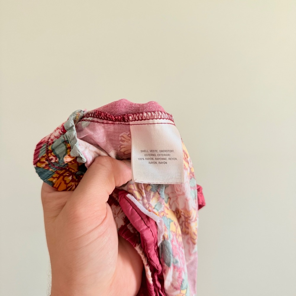 Anthropologie Ett:Twa Floral Stripe Pants Pink Wide Leg Cropped XL Womens Boho - Picture 6 of 6